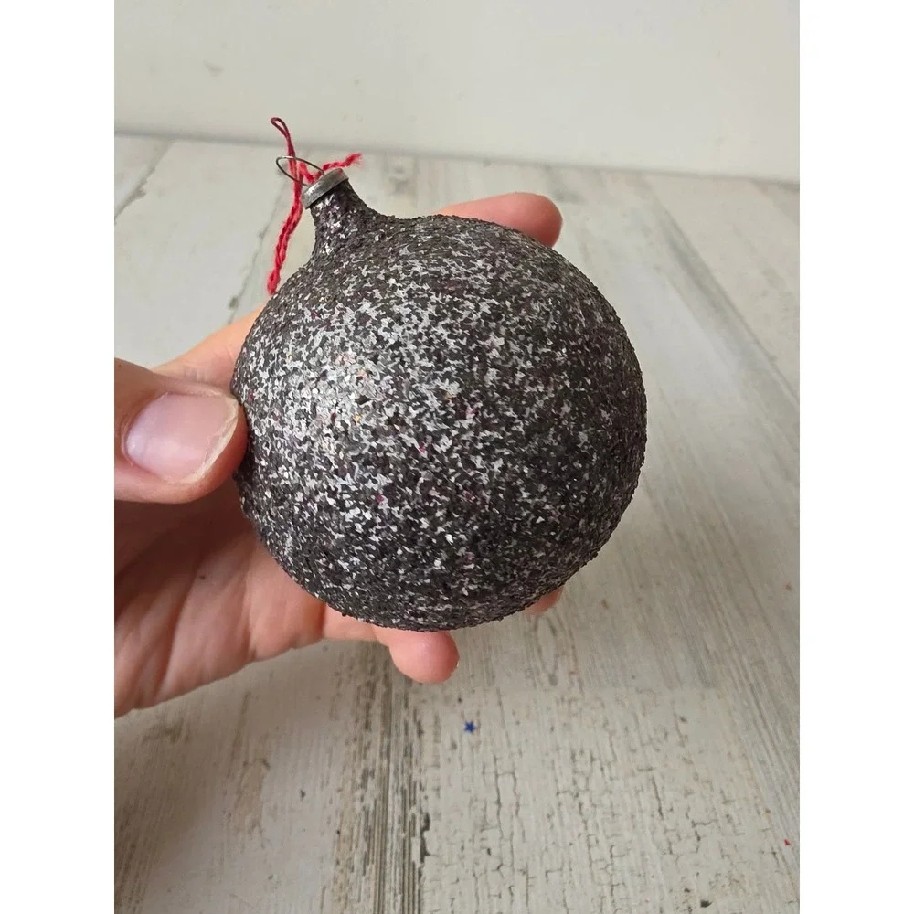 Antique West Germany? Glass glitter ball ornament vintage silver mica tree Xmas